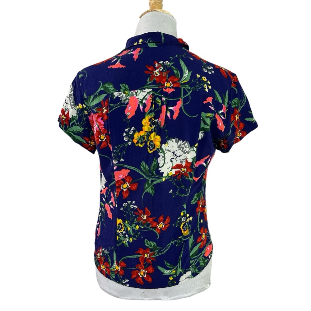 Anthropologie Maeve Navy Floral Tie Front Button Down Top Size 4 - Picture 7 of 9